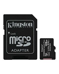 Kingston 128GB Canvas Select Plus MicroSDXC Card with SD Adapter, UHS-I Class 10, U1, A1 App Performance, 100MB/s