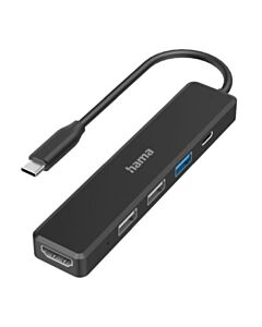 Hama External 4 Port USB-C Hub, USB Powered, 3 x USB-A , 1 x USB C (Power Delivery), 1 x HDMI