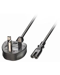 Lindy 2m UK 3Pin Plug To IEC C7 Mains Power Cable Black