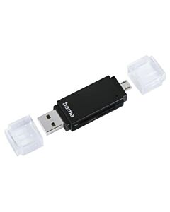 Hama Basic External USB 2.0 OTG Card Reader, USB-A + Micro B, SD/microSD, Black, USB Powered