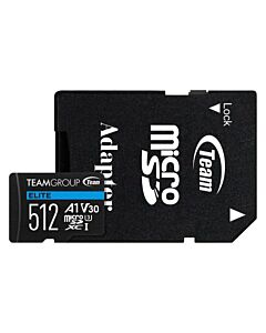 Team 512GB Elite A1 MicroSDXC Card with SD Adapter, UHS-I Class 3, U3, A1 App Performance, 100MB/s