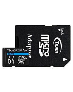 Team 64GB Elite A1 MicroSDXC Card with SD Adapter, UHS-I Class 3, U3, A1 App Performance, 100MB/s