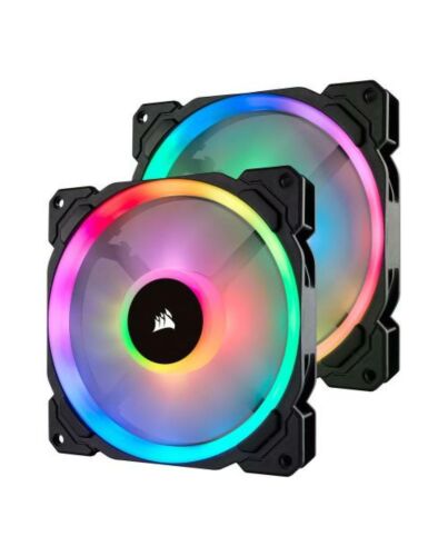 Corsair LL140 14cm PWM RGB Case Fans x2, 16 LED RGB Dual Light Loop, Hydraulic Bearing, Lighting Node PRO Kit Included