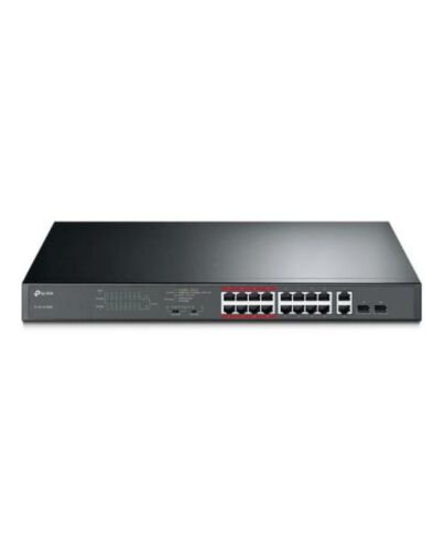 TP-LINK (TL-SL1218MP) 16-Port 10/100Mbps + 2-Port GB Unmanaged PoE Switch, 2 combo GB SFP Slots, 16-Port PoE, Rackmountable