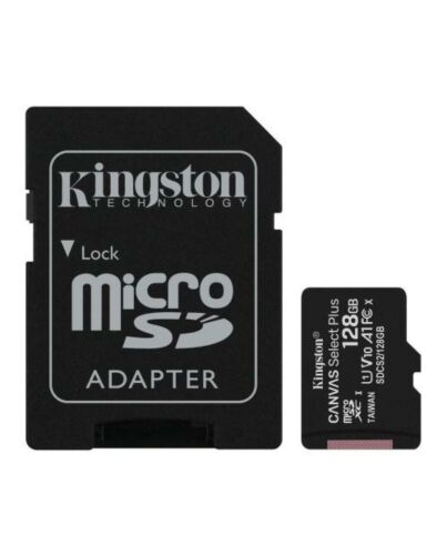 Kingston 128GB Canvas Select Plus MicroSDXC Card with SD Adapter, UHS-I Class 10, U1, A1 App Performance, 100MB/s