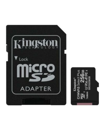 Kingston 256GB Canvas Select Plus MicroSDXC Card with SD Adapter, UHS-I Class 10, U3, A1 App Performance, 100MB/s