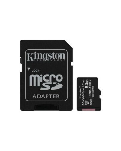 Kingston 64GB Canvas Select Plus MicroSDXC Card with SD Adapter, UHS-I Class 10,U1, A1 App Performance, 100MB/s
