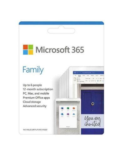 Microsoft Office 365 Family, 6 Users (PCs/Macs, Tablets & Phones), 1 Year Subscription