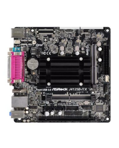 Asrock J4125B-ITX, Integrated Intel Quad-Core J4125, Mini ITX, DDR4 SODIMM, VGA, HDMI, Serial Port, Parallel Port