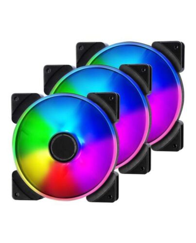 Fractal Design Prisma AL-14/PWM 14cm ARGB Case Fans (3 Pack), 7 Blades, Long Life Sleeve Bearing, 500-1700 RPM, Black