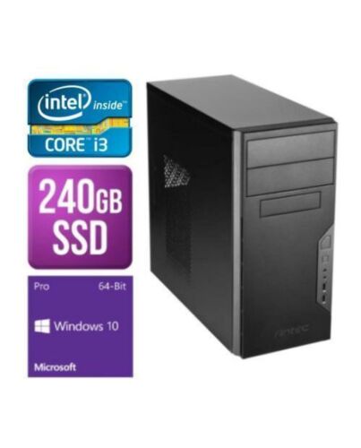 Spire MATX Tower PC, Antec VSK3000B, i3-10100, 8GB, 240GB SSD, Corsair CV450 450W, DVDRW, KB & Mouse, Windows 10 Pro