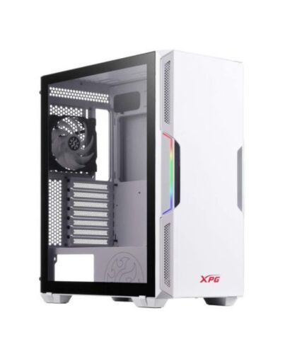 ADATA XPG Starker ARGB Compact Gaming Case w/ Glass Window, ATX, Front ARGB Lighting Strips, 2 Fans (1 RGB), LED Control Button, On-Rail Dust Filter, White