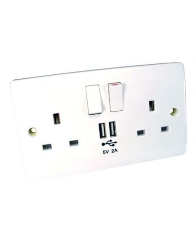 Spire UK Power & USB Wall Socket, 13A, 250V, USB 2A 5V