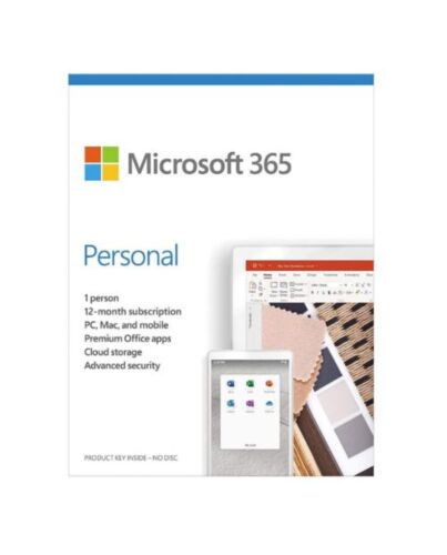Microsoft Office 365 Personal, 1 User, Up to 5 Devices, 1 Year Subscription, 32 & 64 bit, Medialess