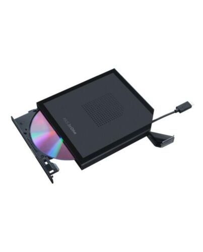 Asus (ZenDrive V1M) External Slimline DVD Re-Writer w/ Built-in Cable, USB-C, 8x, Encryption, M-Disc Support, Nero BackItUp, Black