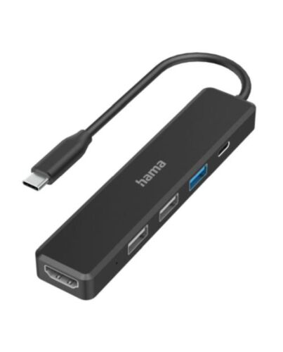 Hama External 4 Port USB-C Hub, USB Powered, 3 x USB-A , 1 x USB C (Power Delivery), 1 x HDMI
