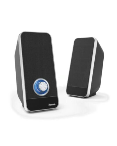 Hama Sonic LS-206 2.0 Speaker System, 3.5 mm Jack, USB-A for Power, Backlit Volume Control