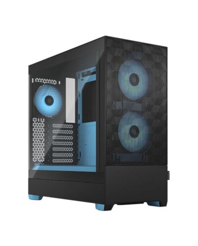 Fractal Design Pop Air RGB (Cyan Core TG) Gaming Case w/ Clear Glass Window, ATX, Hexagonal Mesh Front, Cyan Interior/Accents, 3 RGB Fans & ARGB Controller