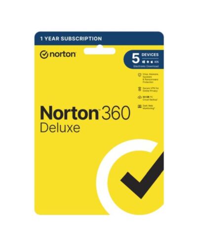 Norton 360 Deluxe 1x 5 Device, 1 Year Retail Licence - 50GB Cloud Storage, AI Scam Detector - PC, Mac, iOS & Android *Non-enrolment*