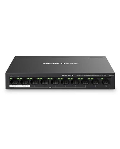 Mercusys (MS110P) 10-Port 10/100Mbps Desktop Switch with 8-Port PoE+, Metal Case