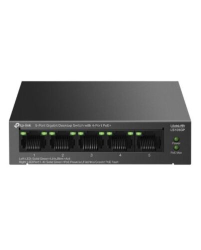 TP-LINK (LS105GP) 5-Port Gigabit Desktop LiteWave Switch with 4-Port PoE+, Metal Casing