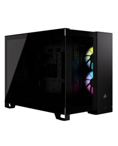 Corsair 2500X RGB Dual Chamber Gaming Case w/ Glass Side & Front, Micro ATX, 2x RGB Fans, Mesh Panels, USB-C, Asus BTF Compatible, Black