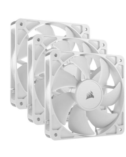 Corsair RS120 PWM 12cm Case Fans (3 Pack), Magnetic Dome Bearing, Daisy-Chain 4-Pin, 2100 RPM, AirGuide Tech, White