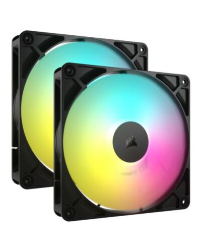 Corsair RS140 ARGB PWM 14cm Case Fans (2 Pack), Magnetic Dome Bearing, Daisy-Chain 4-Pin, 1700 RPM, AirGuide Tech, Black