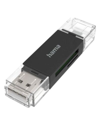 Hama External USB 2.0 OTG Card Reader, USB-A + Micro USB, SD/microSD, Black, USB Powered
