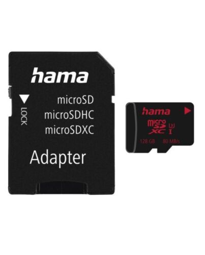 Hama 128GB MicroSDXC Card with SD Adapter, UHS-I Class 3, 80MB/s