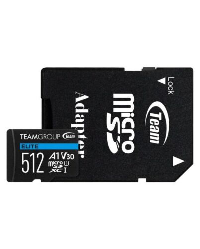 Team 512GB Elite A1 Micro SDXC Card with SD Adapter, UHS-I Class 3, U3, A1 App Performance, 100MB/s