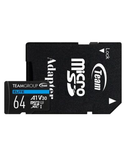 Team 64GB Elite A1 MicroSDXC Card with SD Adapter, UHS-I Class 3, U3, A1 App Performance, 100MB/s