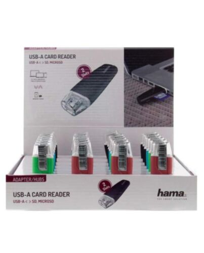 Hama External USB 2.0 Card Reader x24 Multipack, SD/microSD, Various Colours, Display Case