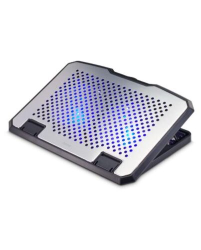 Hama Aluminium Quiet Laptop Cooler, Tiltable, 2 Blue LED Fans, Up to 15.6