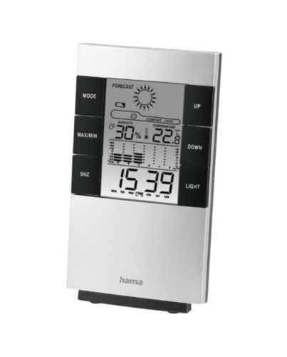 Hama (TH-200) LCD Thermo/Hygrometer - Bar Chart Thermometer, Hygrometer, Barometer, Weather Forecast, Date/Time, Alarm, Black/Silver