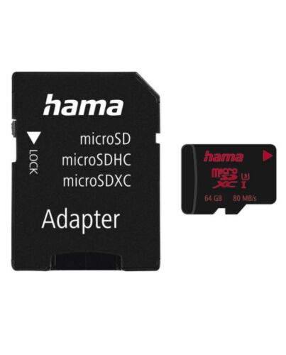 Hama 64GB MicroSDXC Card with SD Adapter, UHS-I Class 3, 80MB/s
