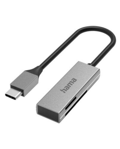 Hama External USB 3.0 Type-C Card Reader, SD/microSD, Aluminium, USB Powered