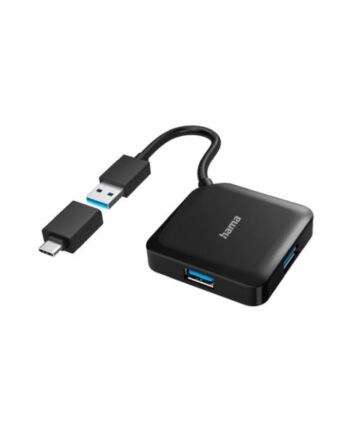 Hama External 4-Port USB 3.2 Gen 1 Hub, USB Powered, USB-A w/ USB-C Adapter