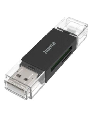 Hama External USB 2.0 OTG Card Reader, USB-A + Micro USB, SD/microSD, Black, USB Powered
