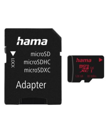 Hama 128GB MicroSDXC Card with SD Adapter, UHS-I Class 3, 80MB/s