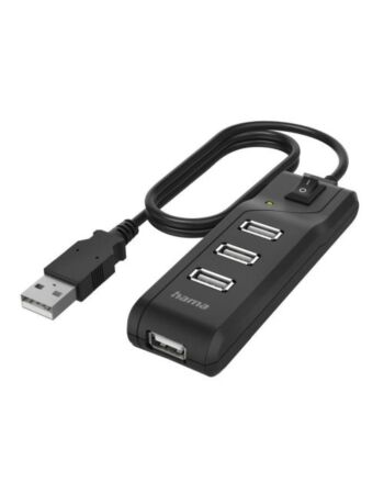 Hama External 4-Port USB 2.0 Hub, USB Powered, On/Off Switch, Black