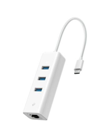 TP-LINK (UE330C) 3-Port USB-C Hub & Gigabit Ethernet Adapter, 3x USB-A 3.0, 1x GB LAN, White