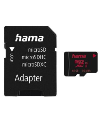 Hama 64GB MicroSDXC Card with SD Adapter, UHS-I Class 3, 80MB/s