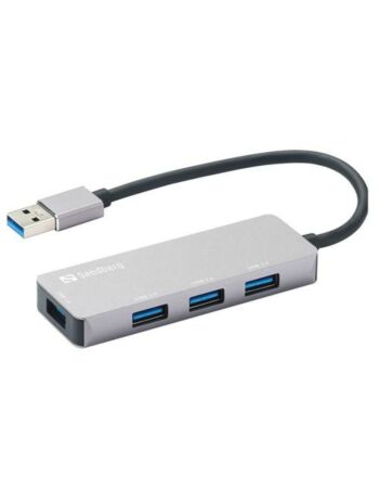 Sandberg External 4-Port USB 3.0 Pocket Hub, Aluminium, USB Powered, 5 Year Warranty