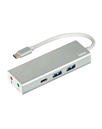 Hama External Aluminium USB-A & USB-C Hub with Audio - 2x USB-A, 1x USB-C, Mic/Audio 3.5mm Jacks, USB Powered