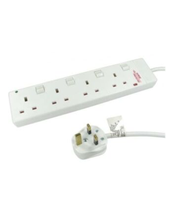 Spire Mains Power Multi Socket Extension Lead, 4-Way, 3M Cable, Surge Protected, Individually Switched