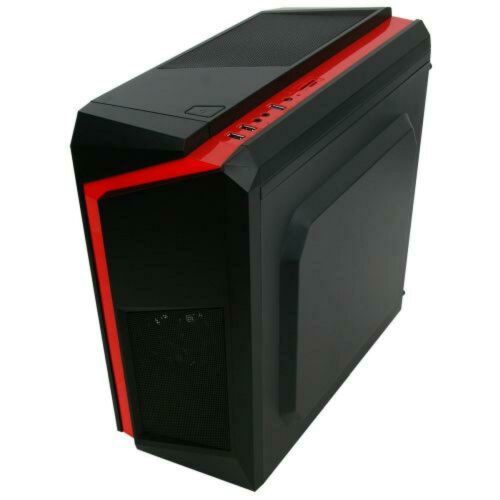 Spire F3 Micro ATX Gaming Case w/ Window, Red LED Fan, Black with Red Stripe, Card Reader