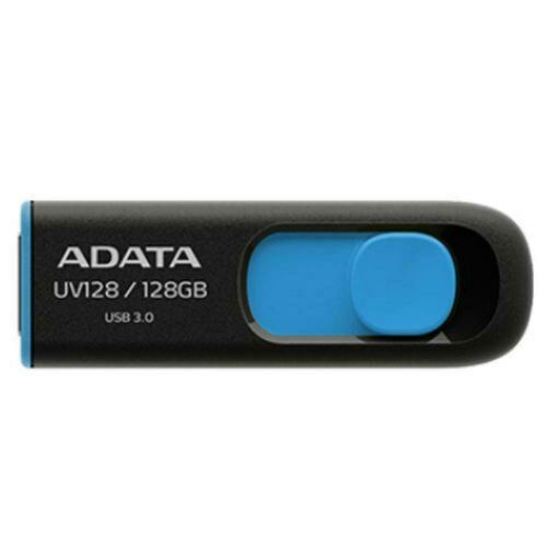 ADATA 128GB UV128 USB 3.0 Memory Pen, Retractable, Capless, Black & Blue
