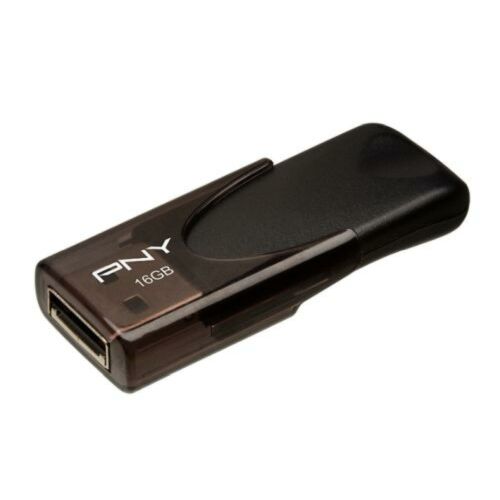 PNY 16GB USB 2.0 Memory Pen, Attache 4, Capless Sliding Design, Key Ring, Black