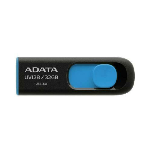 ADATA 32GB UV128 USB 3.0 Memory Pen, Retractable, Capless, Black & Blue